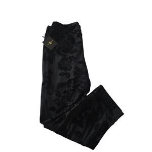 Jules Leopold Atudio Black Velvet Rose Capri Pull On Skinny Leggings Size L NWT